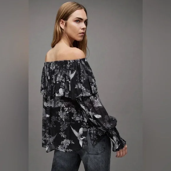 🆕 ALL SAINTS Liza Peggy Top Off The Shoulder Blouse - Picture 2 of 12